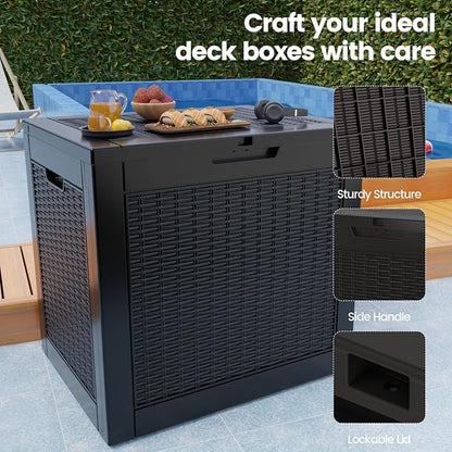 Zapdos Outdoor Storage Box, 31 Gallon Deck Box Indoor and Outdoor Use, Waterproof Resin Rattan Storage Bin for Package Storage Patio Cushions Gardening Tools, Fade Resistant, Lockable, Black