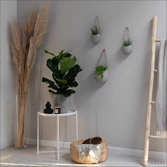 Kazai. Wall Planters -Ellie- | Hanging Ceramic Plant Pots 3 Pieces | Wall Decoration for Indoors, Balcony and Garden | Light Gray (Matte)