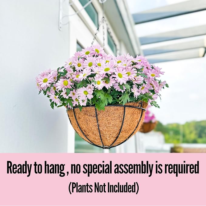 LaLaGreen Hanging Baskets for Plants (3 Pack, 10 Inch) Hanging Planter Outdoor with Coco Liner, Metal Wire Flower Basket Pots Holder Hanger Hook Deck Patio Porch Garden Balcony Outside Decoration