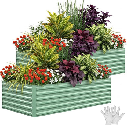 Garvee 2PCS 8x4x2ft Galvanized Raised Garden Bed, Outdoor Planter Box | 0.5mm Thick Steel Raised Garden Kit, 24in Deep. For Vegetables, Herbs & Flowers. Rust-resistant, Easy DIY Assembly, Green
