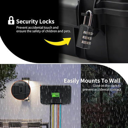 Paxboxtech Large Outdoor Electrical Box (13.4 x 9.5 x 5.2 inch), IP54 Waterproof Outdoor Extension Cord Cover, Weatherproof Outlet Box, Protect Power Strip, Outlet, Timer, Plug, Holiday Light, Black