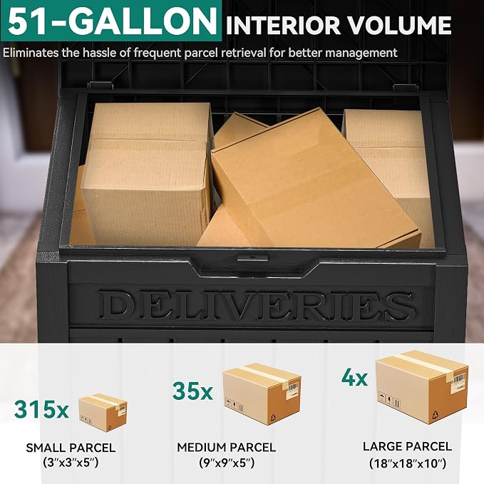 YITAHOME Resin Package Delivery Box 51 Gallon | Secure Lockable Resin Package Delivery Container, Deck Box for Porch & Curbside, Black