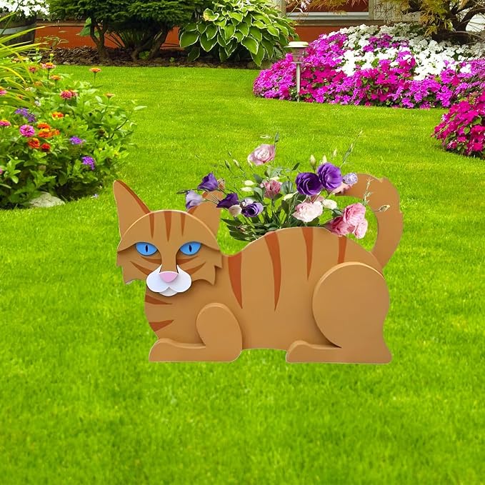 Orange Cat Planter Pots, 12.5 x 5.12 x 7.8 Inches | Cat Flower Pot, Cute Animal Shaped Plant Pot, Gifts for Women & Pet Lovers, Indoor Outdoor Garden Home Office Decor