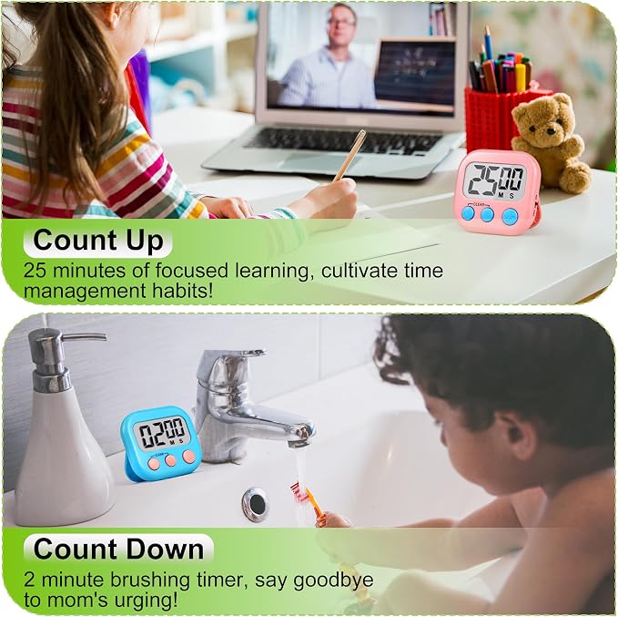 Digital Timer for Kids Teacher Supplies Classroom Timer for Study Learning Management Kitchen Work Exercise-4Pack Pink Blue Green Purple