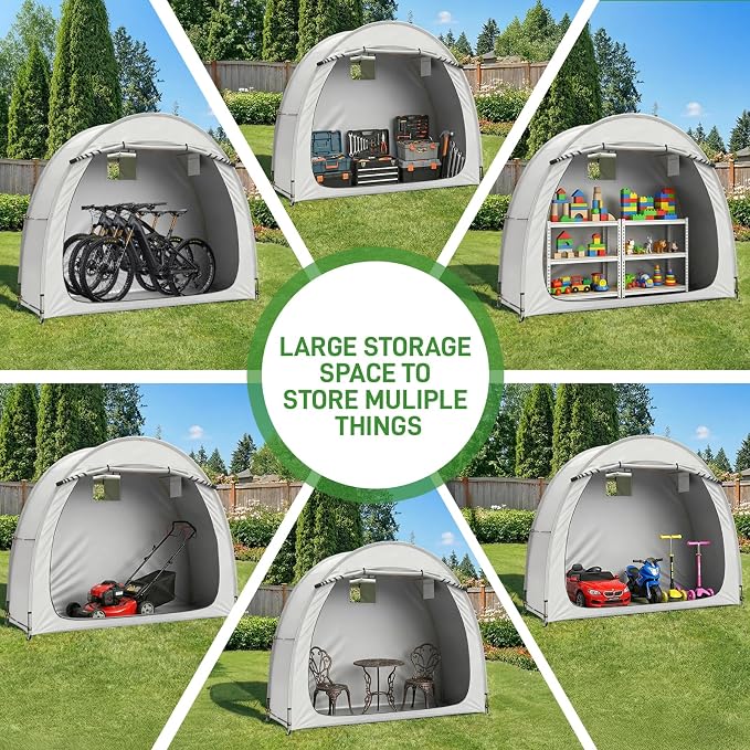 Outvita Outdoor Portable Bicycle Storage Sheds for 2-3 Bikes Camping | 210D Oxford Fabric PU 4000 Waterproof Storage Cover Shelter for Motorcycle Garden Tools Toys Lawn Mower