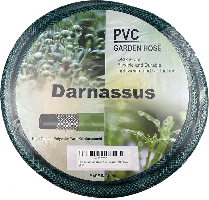 Darnassus PVC Garden Hose 1/2 Inch Green Heavy Duty Water Hose with Solid Brass Fittings,No Leaking, Flexible,for outdoors,Lawns,Patio (20 FT, Green, Brass Fittings)