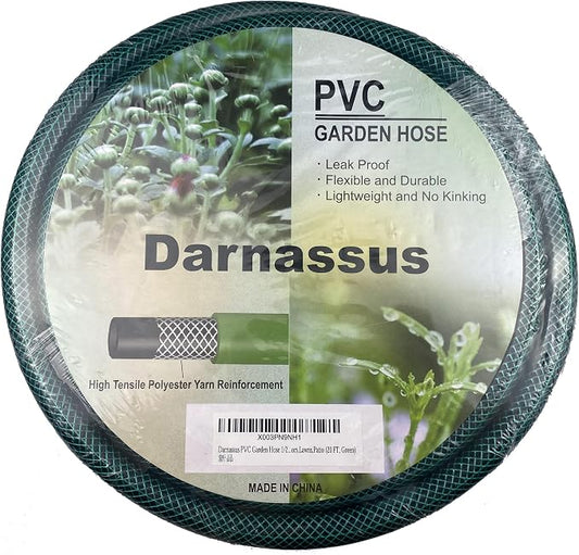 Darnassus PVC Garden Hose 1/2 Inch Green Heavy Duty Water Hose with Solid Brass Fittings,No Leaking, Flexible,for outdoors,Lawns,Patio (20 FT, Green, Brass Fittings)