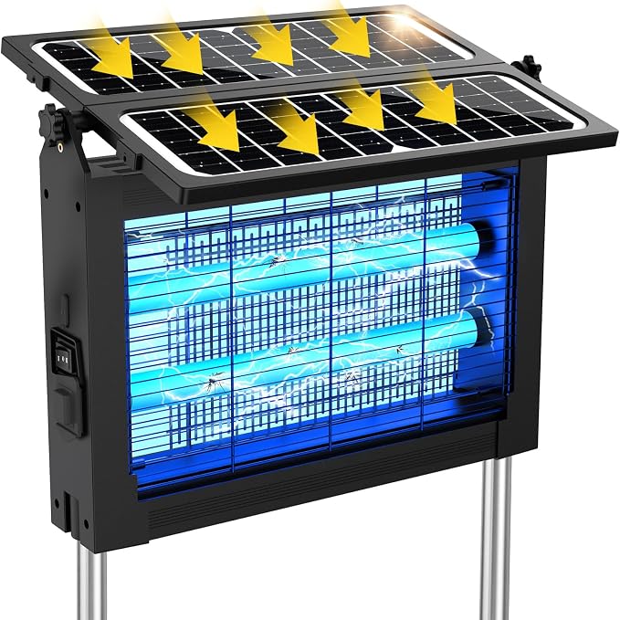 Solar Bug Zapper Outdoor, 4500V Solar Mosquito Zapper with Dual Solar Panels, 1/2 Acre Coverage Cordless Rechargeable Electric Fly Zapper, IPX5 Waterproof Mosquito Traps for Backyard, Patio, Camping