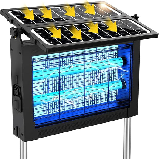 Solar Bug Zapper Outdoor, 4500V Solar Mosquito Zapper with Dual Solar Panels, 1/2 Acre Coverage Cordless Rechargeable Electric Fly Zapper, IPX5 Waterproof Mosquito Traps for Backyard, Patio, Camping