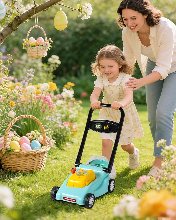 Kids Lawn Mower with Realistic Grass-Cutting Action and Sounds – No Batteries Required | Fun Outdoor Push Toy, Birthday Gift & Holiday Present for 3, 4, 5, 6 Year Old Boys and Girls (Blue)