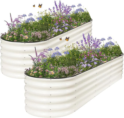 Galvanized Raised Garden Bed Outdoor- 2 Pcs Raised Beds for Gardening| Metal Planter Box, Steel Raised Garden Bed Kit with Gloves for Vegetables, Flower, Herbs (8x2x1.4FT, White)