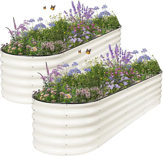 Galvanized Raised Garden Bed Outdoor- 2 Pcs Raised Beds for Gardening| Metal Planter Box, Steel Raised Garden Bed Kit with Gloves for Vegetables, Flower, Herbs (8x2x1.4FT, White)