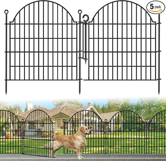 Blingluck Decorative Metal Garden Fence with Gate Lock 5 Panels, 32in (H) x 11.8ft (L) No Dig Dog Fence Outdoor for Yard, Temporary Rustproof Metal Wire Rabbit Dog Garden Border Fencing for Patio