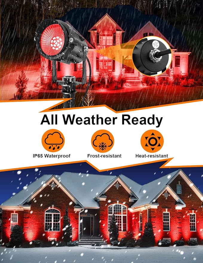Red Landscape Lights Outdoor, 14 LED Landscape Lighting with US Plug, IP65 Waterproof Spotlights for Tree Yard Garden Pathway Halloween Christmas Decor 2 Pack