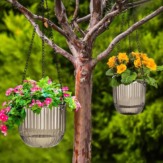 Maxcheck 4 Pcs Self Watering Hanging Planters Indoor Gift 6.5'' 4.5'' Hanging Flower Pots Baskets Outdoor Self Watering Plant with 3hooks Drainage Holes for Home