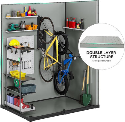 DWVO 5x3 FT Outdoor Storage Shed with Reinforced Floor, All-Weather Resin Storage Shed with Lockable Door & Window, Waterproof Plastic Tool Shed for Garden, Backyard, Patio, Lawn,Blue-Gray+Black