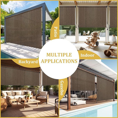 Shade&Beyond Outdoor Roller Shades with Splicing Design, 7' W x 8' H Cordless Patio Roll Up Blinds, Exterior Shade Cloth Roll for Porch, Gazebo, Pergola, Balcony, Mocha