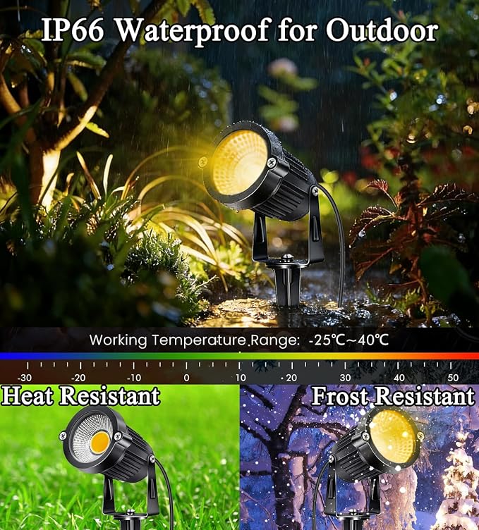 Low Voltage Landscape Lights 5W 500LM 12V 24V Outdoor LED Landscape Lighting 3000K Warm White IP66 Waterproof Garden Pathway Lights Yard Lawn Spotlights with Connectors (8 Pack)