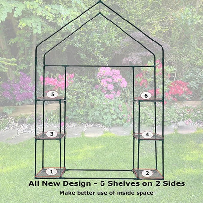 Purlyu Walk-in Greenhouse for Outdoors w/ Mesh Side Windows, 3 Tiers 6 Shelves PE Cover Green House Portable Warm House for Seedling Flowers Growing 20 Pcs T-Type Plant Tags Include (GHW001G)