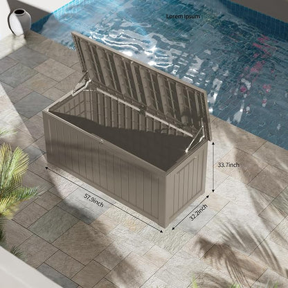 270 Gallon Outdoor Storage Box Waterproof, Lockable Resin Deck Box Large Storage Bin for Patio Furniture Cushion, Garden Tools, Pool Accessories, UV-Resistant Outside Delivery, Gray