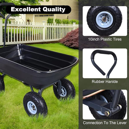 AAIN 600 Lbs Poly Garden Dump Cart,Camping Beach Wagon with 180° Rotating Handle and 10"Pneumatic Tires,Practical Heavy Duty Yard carts and Wagons,Quick Release Utility Wheel Barrow Trolley,Green A078