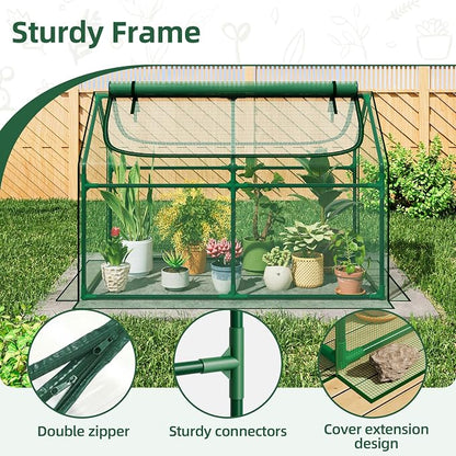 Superlele Mini Greenhouse for Outdoor, 4x2x3FT Portable Greenhouse with 2 Large Zipper Doors, Reinforced Green PE Mesh Cover for Plant Protection and Winter Gardening, Steady Steel Frame