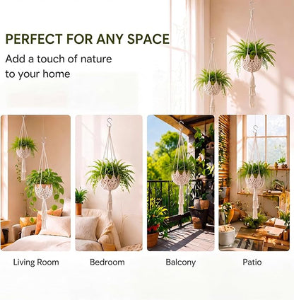 Shappy 1 Pack Boho Macrame Plant Hanger, Large Hanging Planter Plant Holder Pot Hanger Hanging Basket Wall Planters, Plants Lover Gift for Indoor Garden (Twist Braid,White)