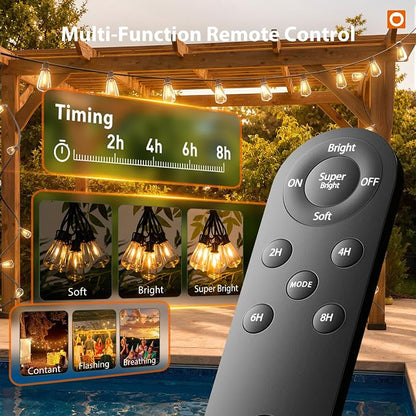 addlon 72FT Solar String Lights Waterproof with Remote & USB, Patio Lights Solar Powered with LED Shatterproof Bulbs Dimmable for Backyard