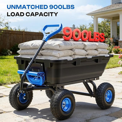 Wheelbarrow Garden Dump Cart Wagon | Upgrade 10" All Terrain Pneumatic Tires,DIY Expansion over 900LBS Capacity, Transportation in Yard, Farm, Garden,Blue
