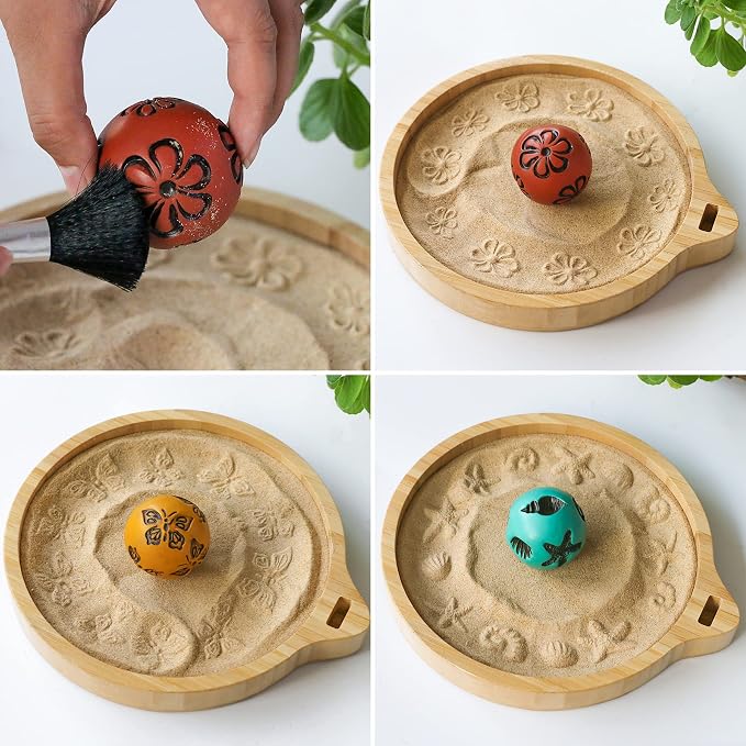 Japanese Meditation Buddha Zen Garden Kit - Tabletop Crystal Rock Sand Garden for Desk Sandbox w/Zen Rake Stamp Spheres Accessories Tools Healing Stone Office Relaxation Decor Gift