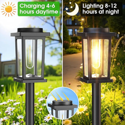 Melunar Solar Pathway Lights Outdoor, 12 Pack Solar Powered Garden Lights Waterproof, Auto On/Off Outdoor Landscape Lights for Patio, Walkway, Driveway, Lawn, Pool Decor. (Warm White)