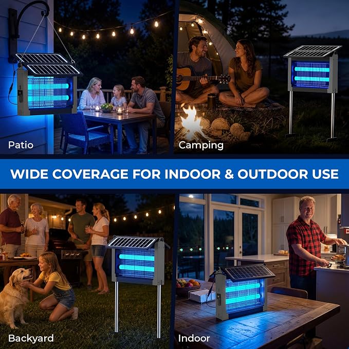 Solar Bug Zapper, 4500V Mosquito Zapper Outdoor Waterproof with Dual Solar Panel, USB Rechargeable Mosquito Killer, Cordless Fly Insect Zapper Waterproof for Patio Yard Garden Home Camping