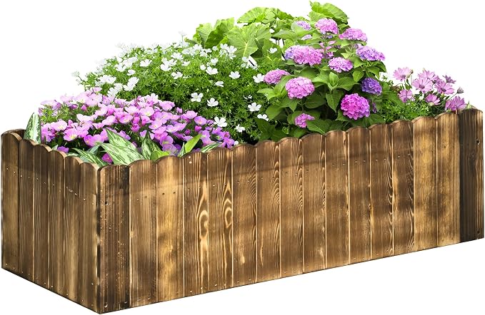 Outsunny 40" x 16" x 12" Raised Garden Bed, Raised Planter Box, Wooden Planter Raised Bed with Drainage Gaps & Lightweight Build, Natural Wood