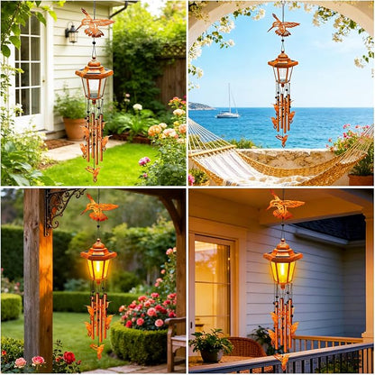 Hummingbird Solar Wind Chimes for Outside, Birthday Gifts for Mom Women Grandma Mother's Day Memorial, 34-Inch Windchimes with Wind Spinner, Outdoor Hanging Solar Lights Waterproof Yard Garden Decor