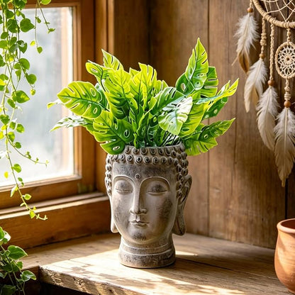 Buddha - Face Flower Pot - Head Planters - Garden Statue - Cactus Succulents Planter Pot Indoor Outdoor Planter with Drainage Hole Unique Garden Farmhouse Decor 6.25*6.5*8.25 Inch Newman House Studio