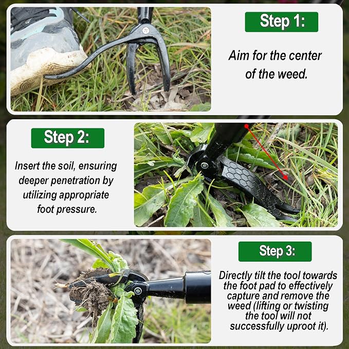 Stand Up Weed Puller Tool with 58" Adjustable Long Handle, 2 in 1 Heavy Duty Manual Weeder & Garden Hoe, 4-Claw Steel Head Weed Remover with Gloves for Yard Lawn Patio Flower Bed