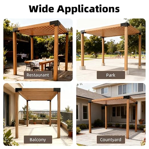 Pergola Brackets, 3-Way Pergola Kit for 4"x 4" (Actual 3.5" X 3.5") | Heavy Duty, Durable & Weather-Resistant Construction, Right Angle Corner Bracket with Black Powder Coated (4Pcs 3-Way)