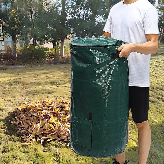 Compost Bin Bags 34 Gallon, Garden Compost Bags Outdoor Reusable,Organic Waste Garden Yard Compost Bag Collapsible Leaf Lawn Bags Gardening Container (Green 1pc)
