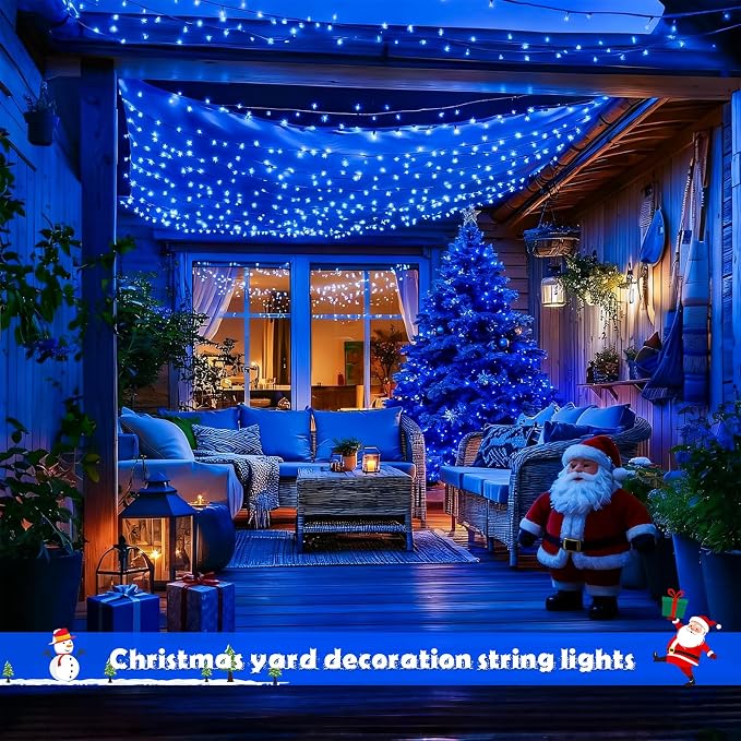 JMEXSUSS 2 Pack Solar String Lights Outdoor, Total 66 FT 200 LED, Blue | Waterproof, 8 Modes, Solar Christmas Lights for Outside Patio Christmas Tree Garden Yard Xmas Decorations