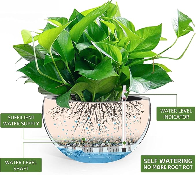 Dexceder 9 Inch Self Watering Hanging Planter (Brown) | Thickened Hanging Basket Flower Plant Pot with Water Level Indicator Indoor Outdoor