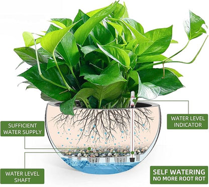 Dexceder 9 Inch Self Watering Hanging Planter (Brown) | Thickened Hanging Basket Flower Plant Pot with Water Level Indicator Indoor Outdoor