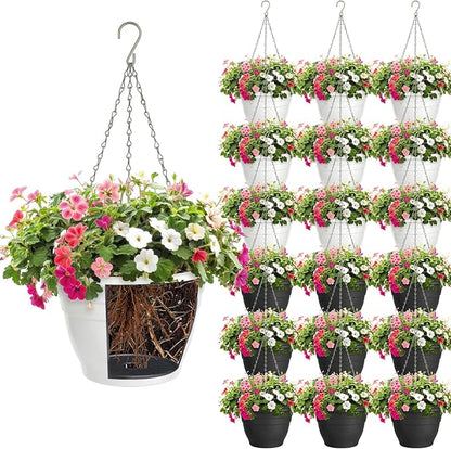 20 Pcs 10 Inch Plastic Hanging Planter Bulk Self Watering Hanging Baskets for Plants with Holes and Chain Plant Pot Outdoor Indoor Planter for Garden, Balcony, Porch, Patio Decor