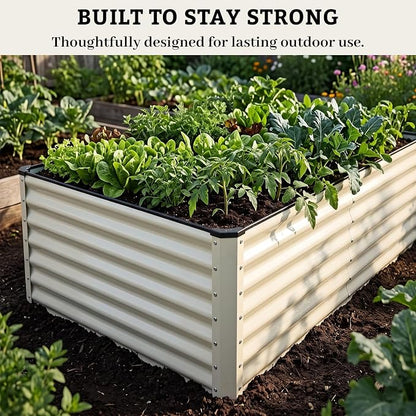 SnugNiture Galvanized Raised Garden Bed 6x3x2FT Outdoor Large Metal Planter Box Steel Kit for Planting Vegetables, Flowers, Beige White
