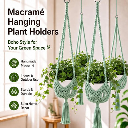 Shappy 1 Pack Boho Macrame Plant Hanger, Large Hanging Planter Plant Holder Pot Hanger Hanging Basket Wall Planters, Plants Lover Gift for Indoor Garden (Spiral Knot,Sage Green)