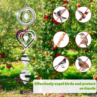 3 Sets Bird Frighten Devices for Outside, 3D Reflective Stainless Steel Wind Spinners Discs Bird Reflectors to Keep Woodpeckers, Pigeons Away from Window House Patio Yard Orchards