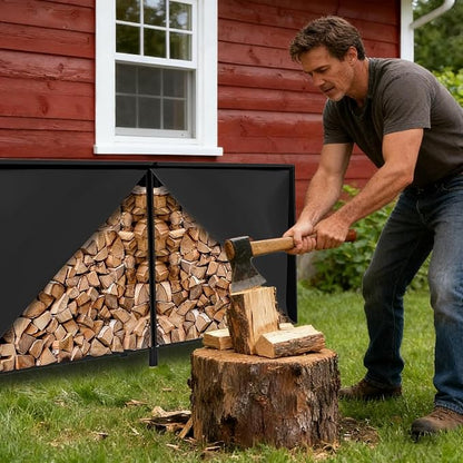 8Ft Firewood Rack Cover with Zipper & Adhesive Closing Strips, Heavy Duty Black 600D Polyester Oxford, Waterproof, Windproof, and Sun-Protective, Rack Not Included