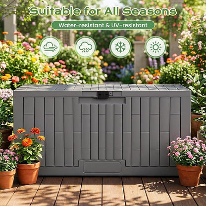 Jocoevol Deck Box 100 Gal, UV Resistant & Waterproof Outdoor Storage Box with Lock, Easy Assemble Storage Bins Container for Pool Patio Garden