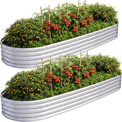 AHEONLAR 2pack 6×3×1ft Raised Garden Bed，Outdoor Galvanized Planter Boxes, Oval Large Metal Raised Garden Beds for Vegetables