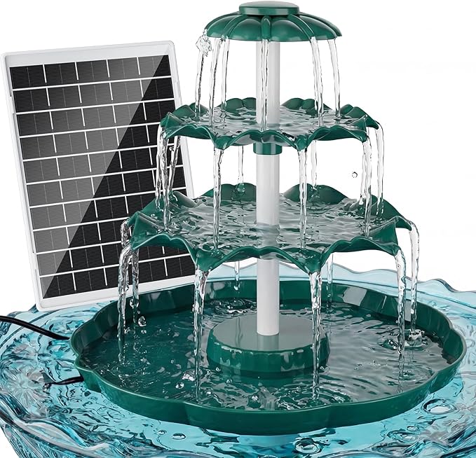 AISITIN 6.5W Solar Bird Bath Fountain, 3-Tiered Waterfall, DIY Detachable Solar Fountain Pump & Adjustable Panel, Lightweight Resin Plastic for Garden, Outdoor Bird Feeder, Pond Decor