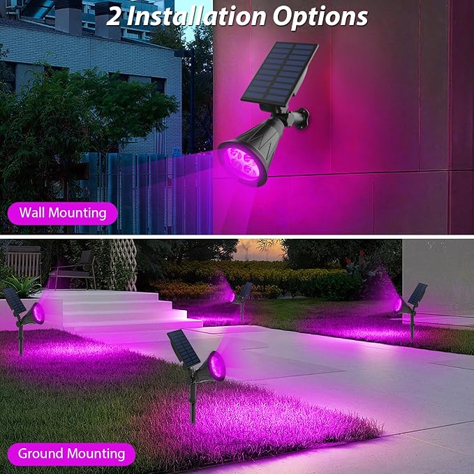 T-SUN LED Solar Spotlights, Waterproof Outdoor Security Landscape Lights, Auto ON/Off Solar Lights 180 Angle Adjustable for Tree, Patio, Yard, Garden, Driveway, Stairs, Pool Area(Purple-4 Pack)